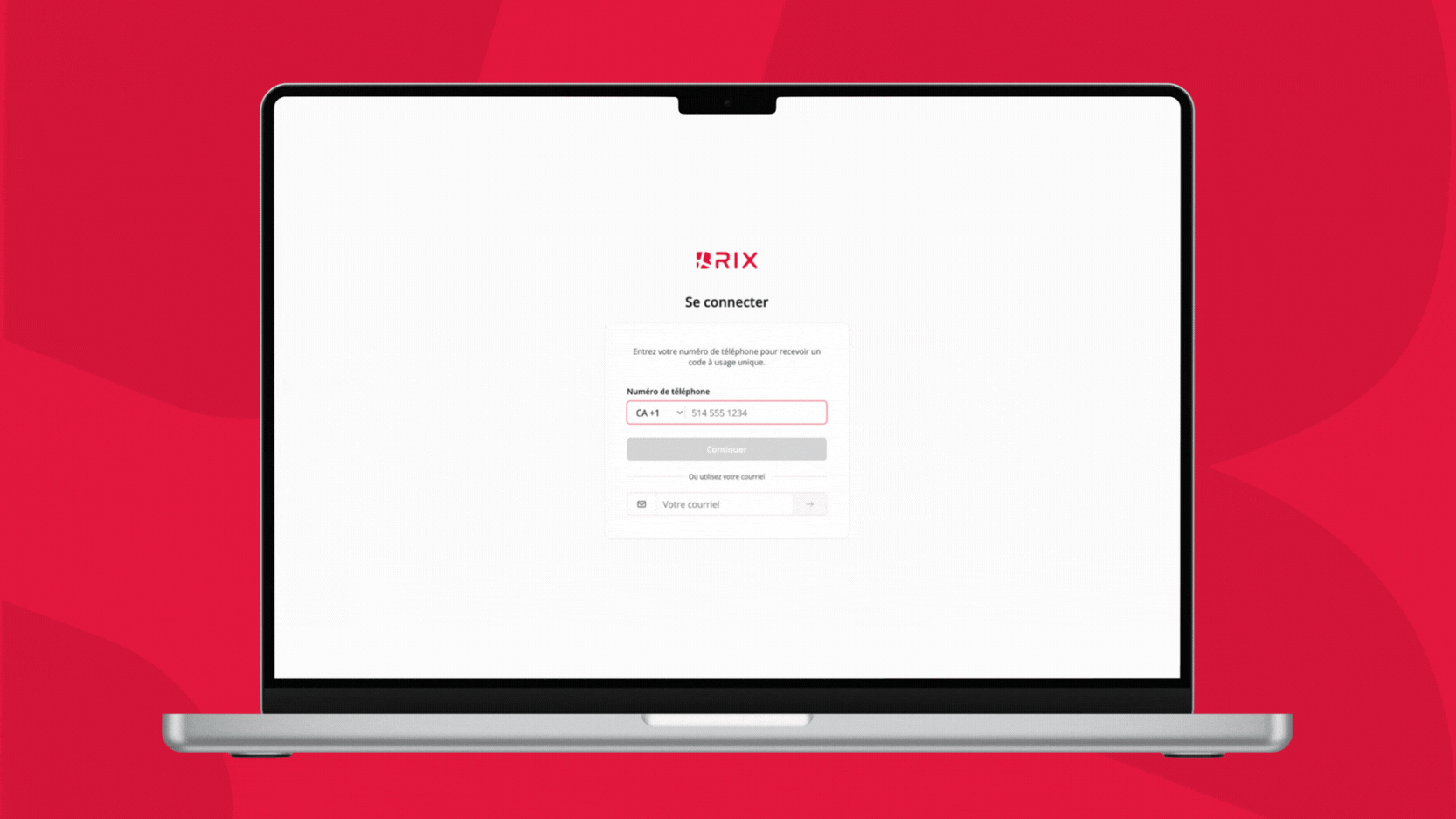 Nouvelle page de connexion BRIX : numéro de téléphone ou courriel