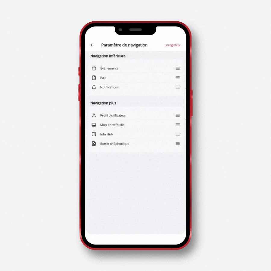 Menu customization in the mobile app