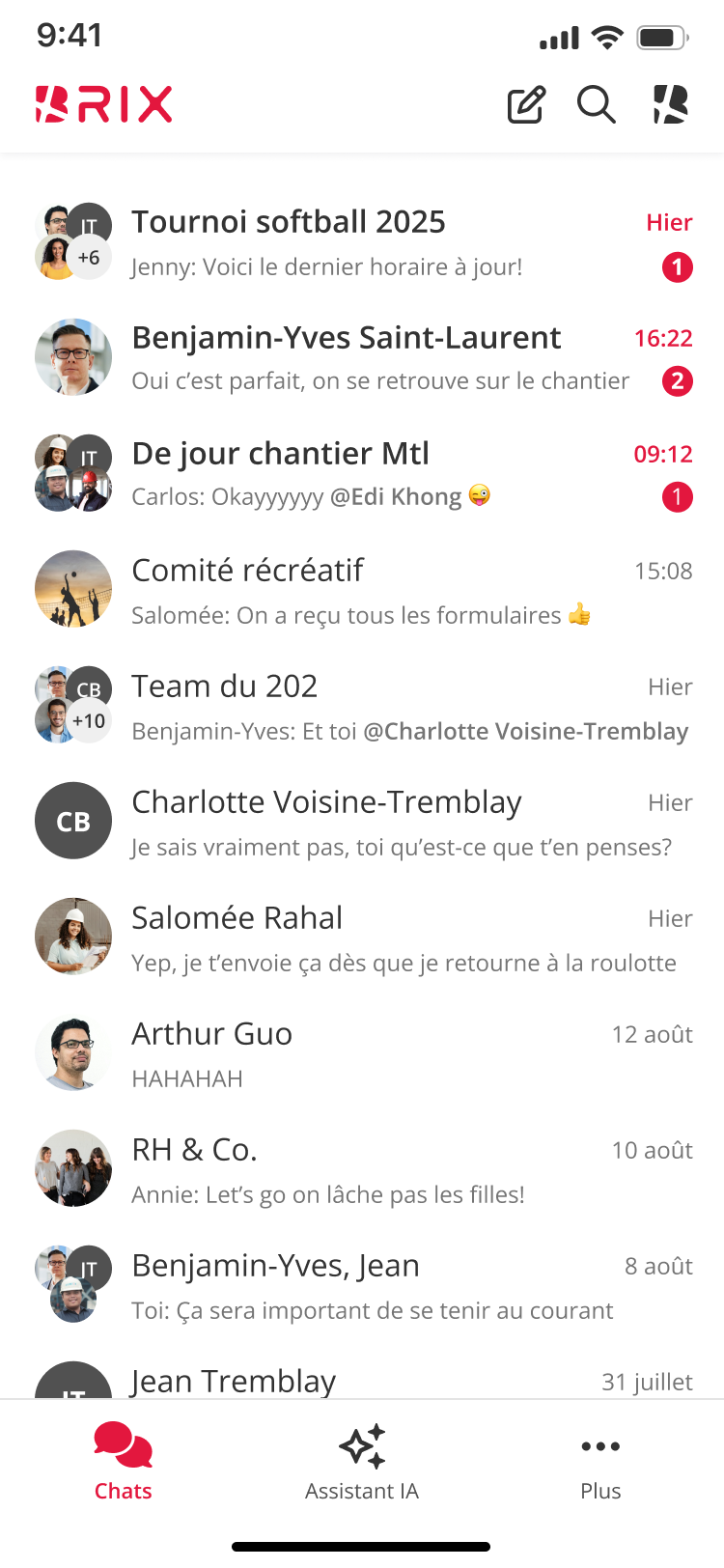 BRIX Chat messaging home screen