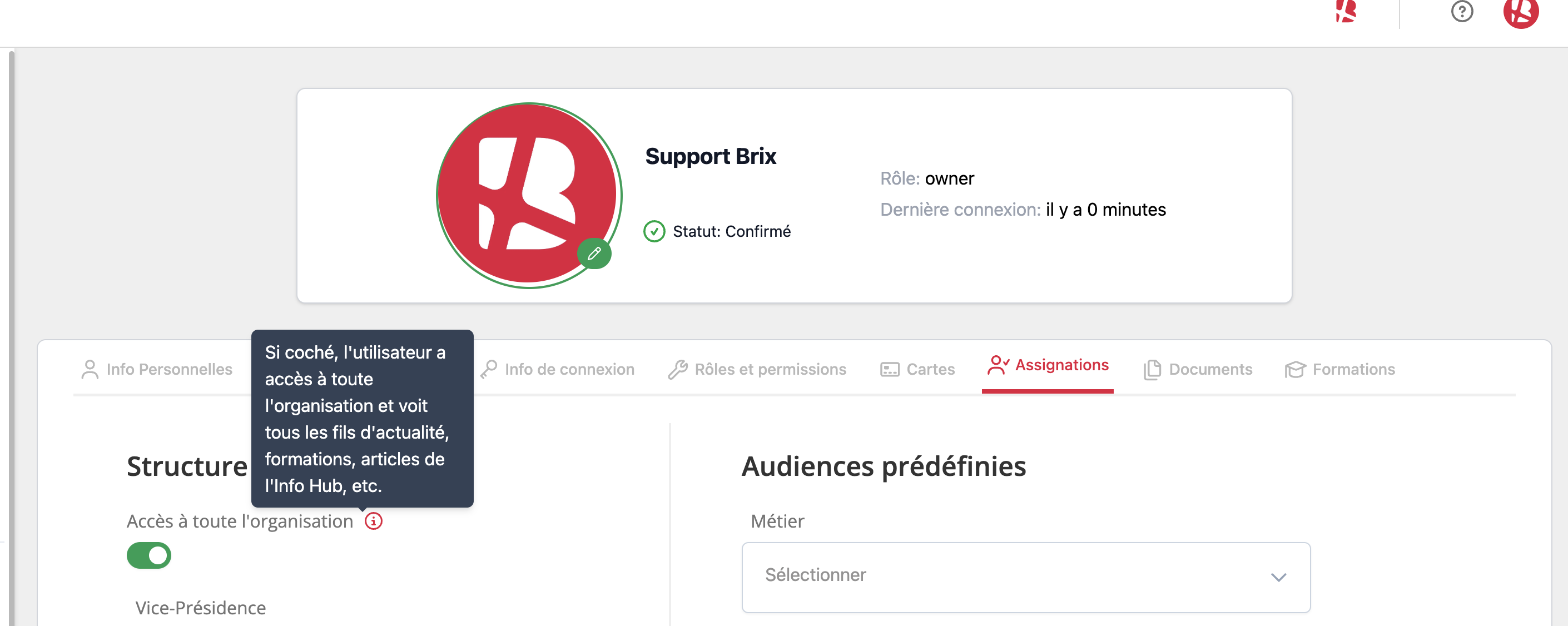 Assigning a user at the top of the administrative structure