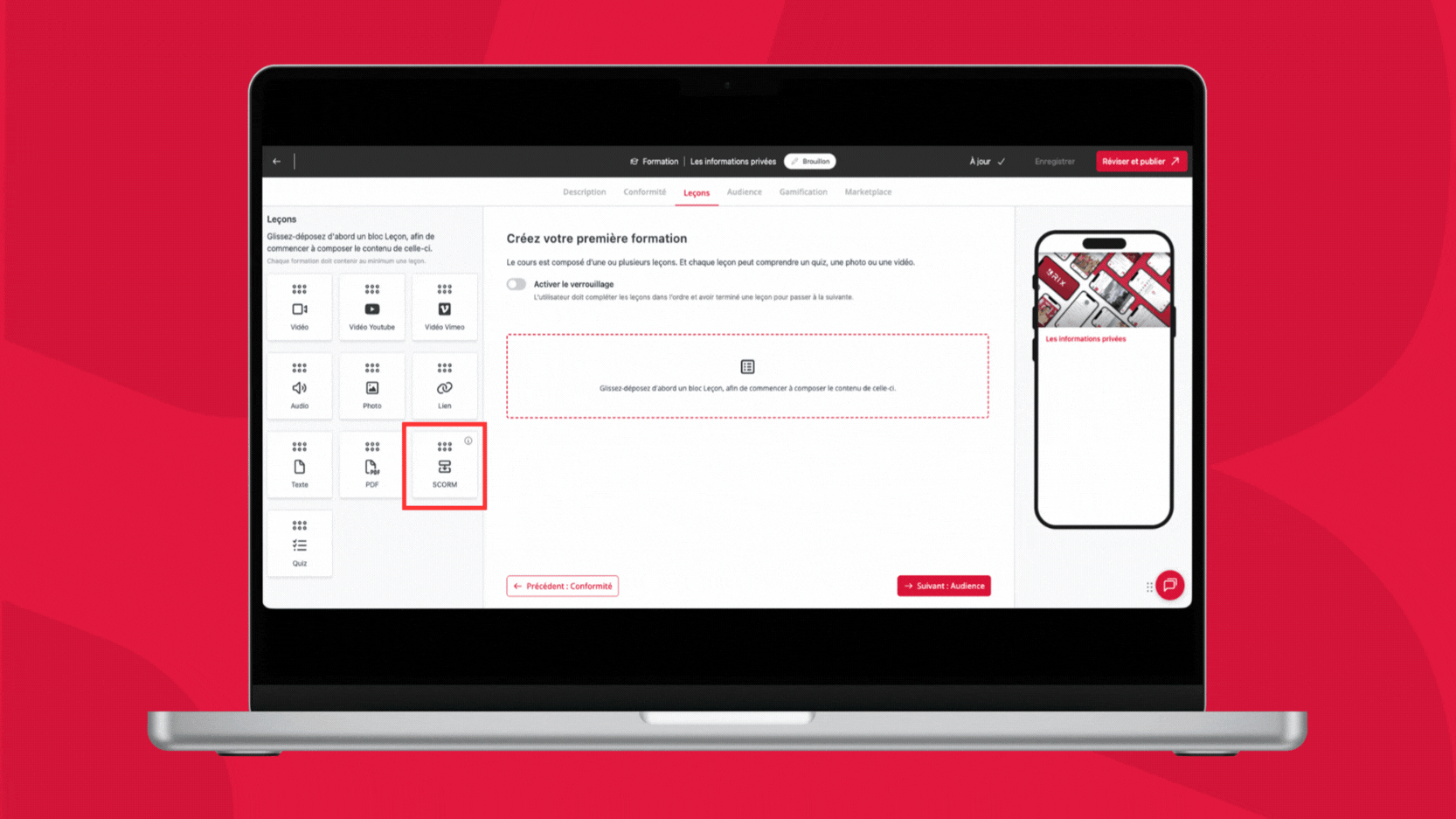 SCORM lesson block in the Training module