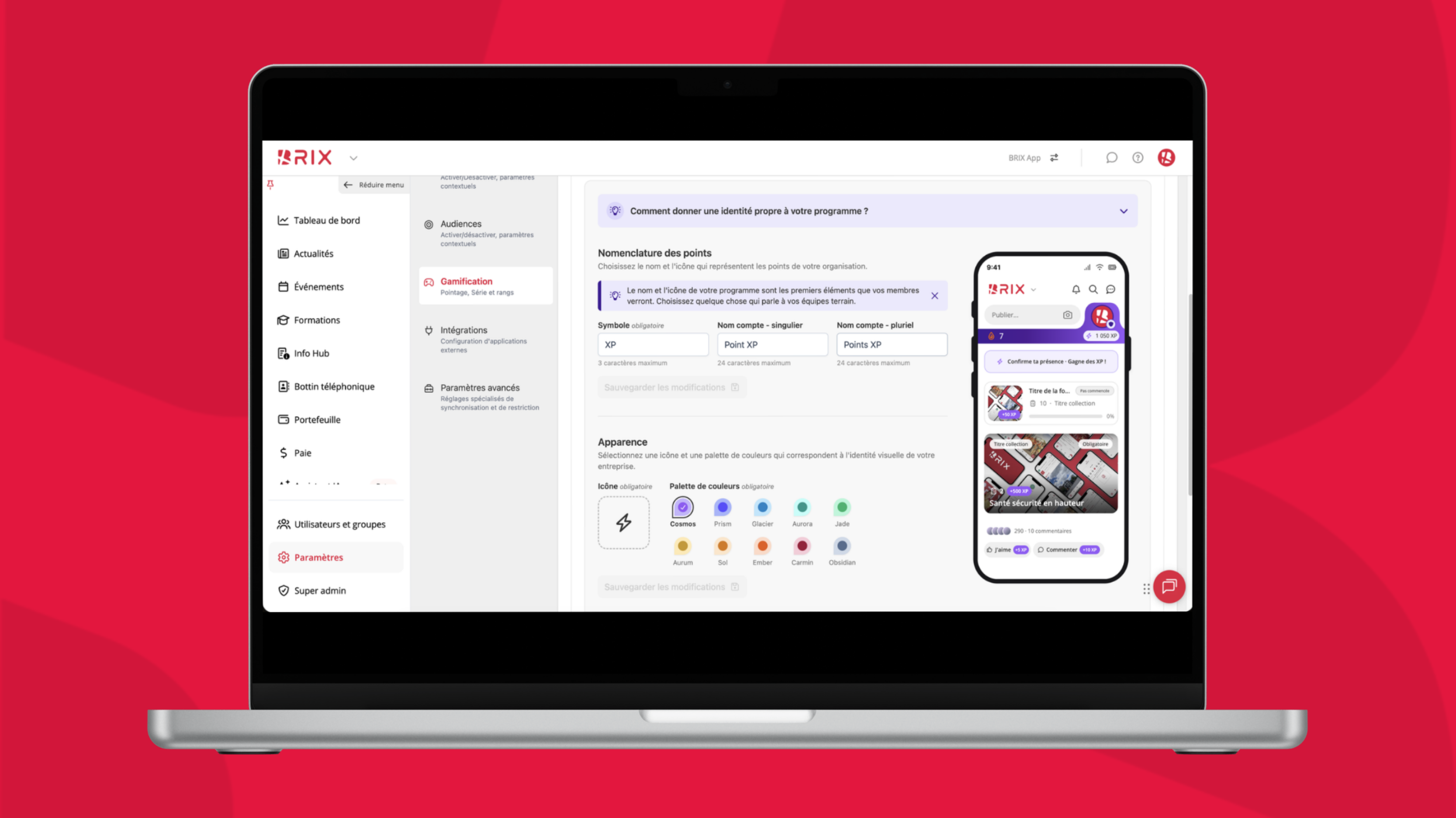 Gamification in BRIX on mobile and the web portal