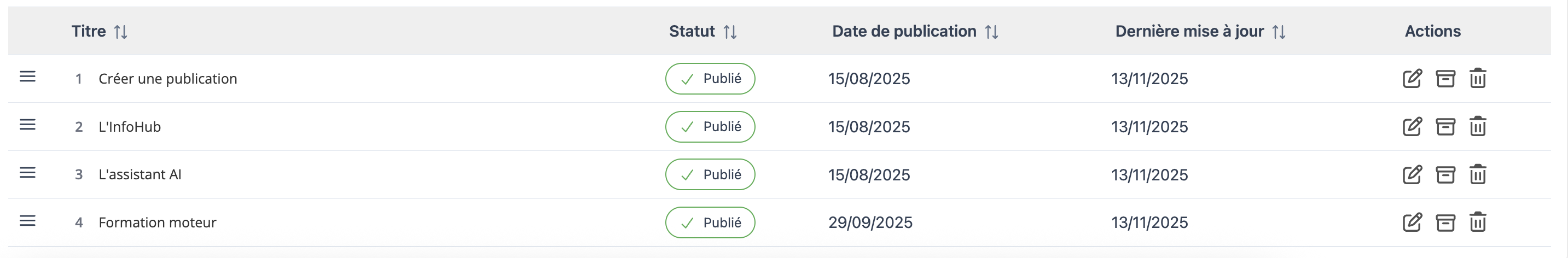 Reordering trainings and collections