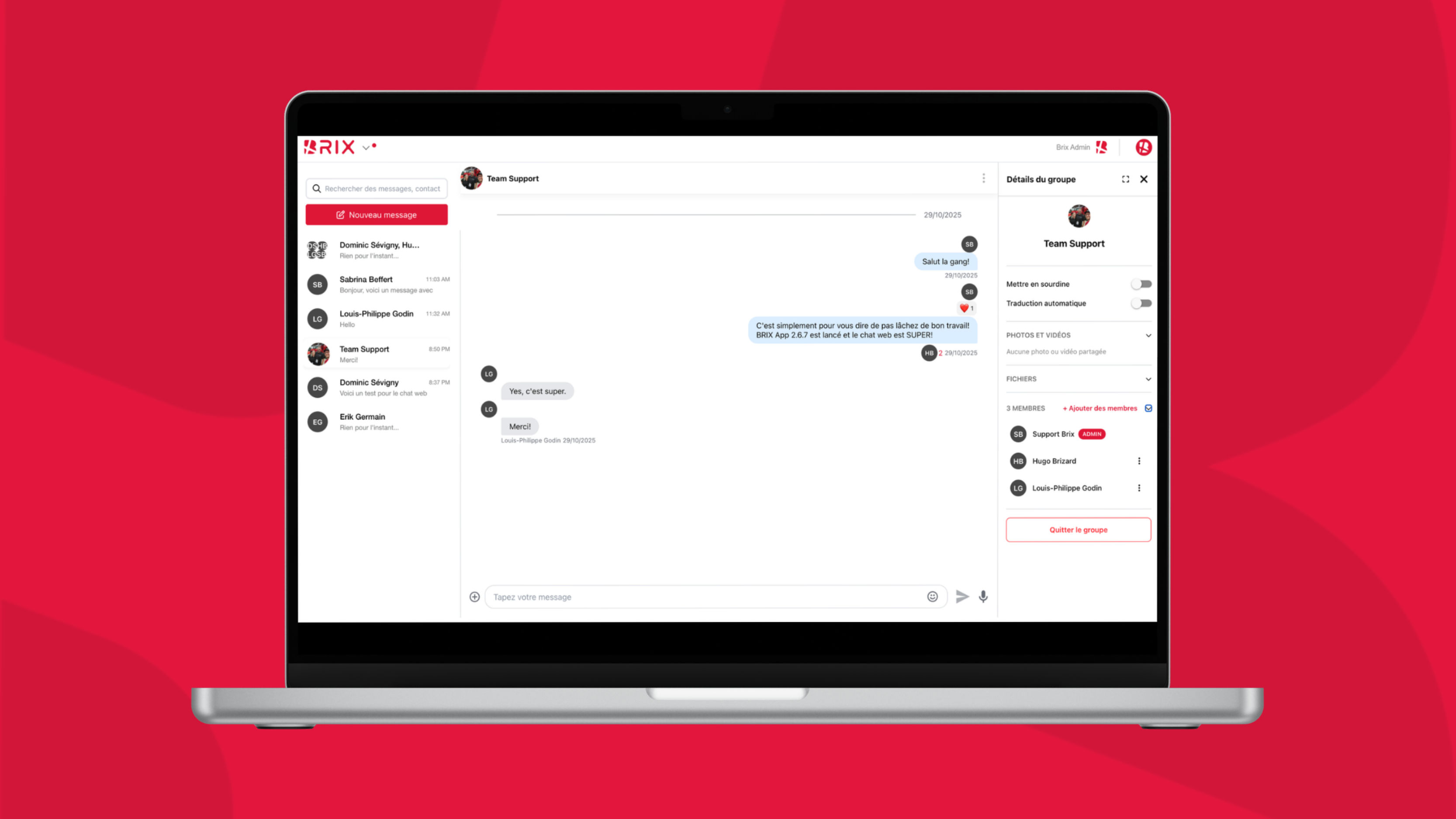 Group details panel in web chat
