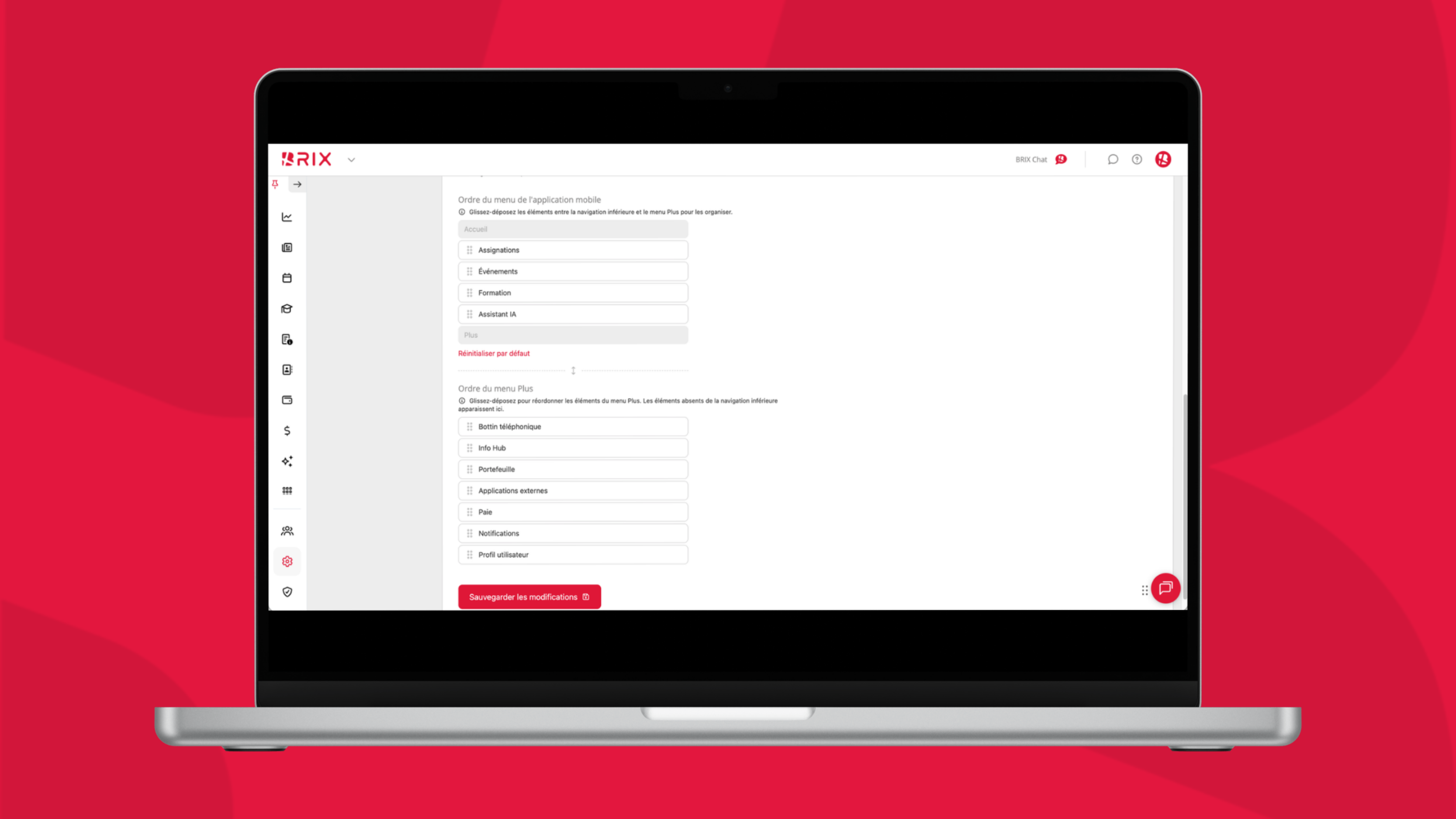 Configuration de l'ordre du menu mobile dans le portail d'administration