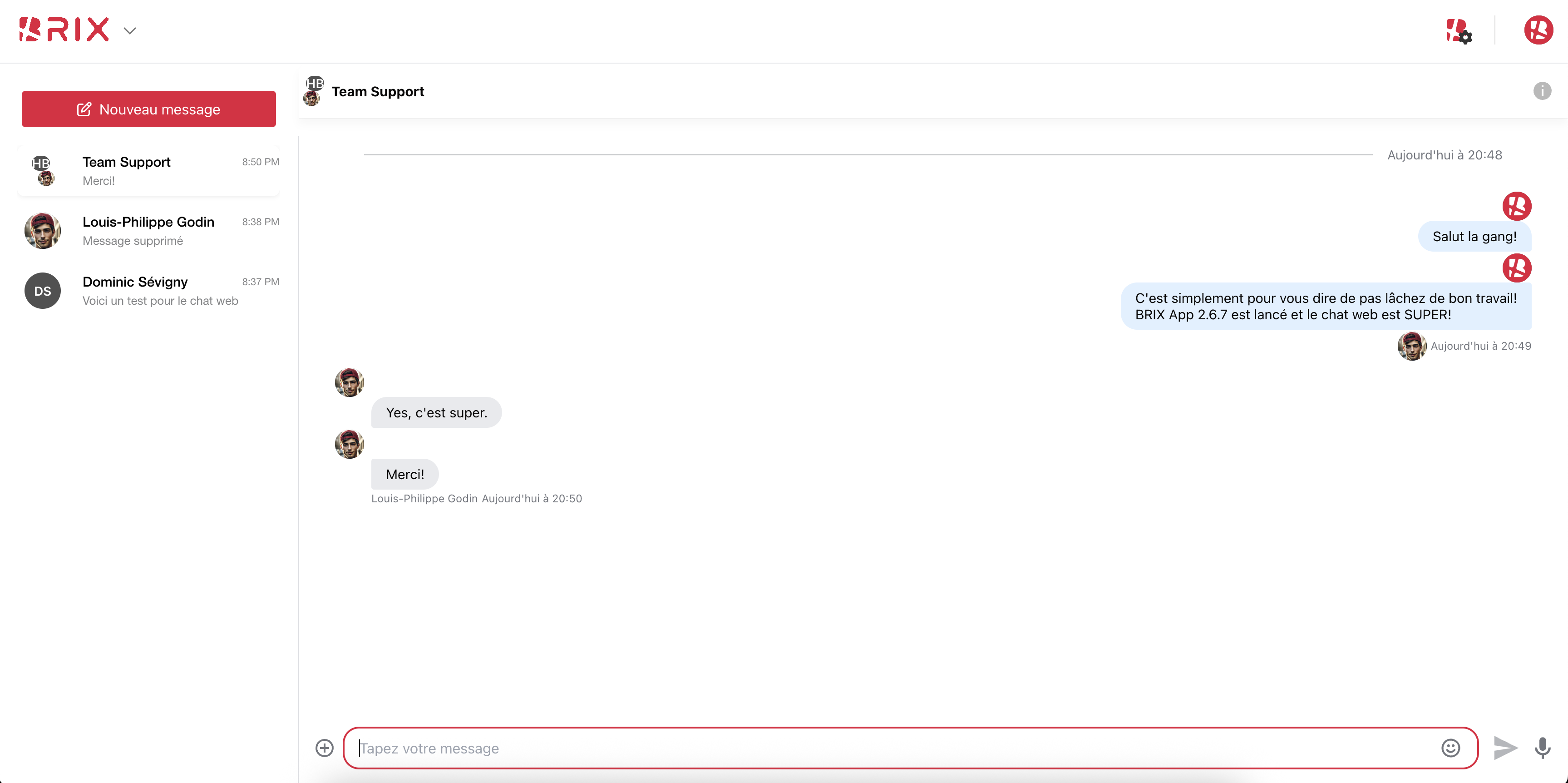BRIX Chat in the web browser