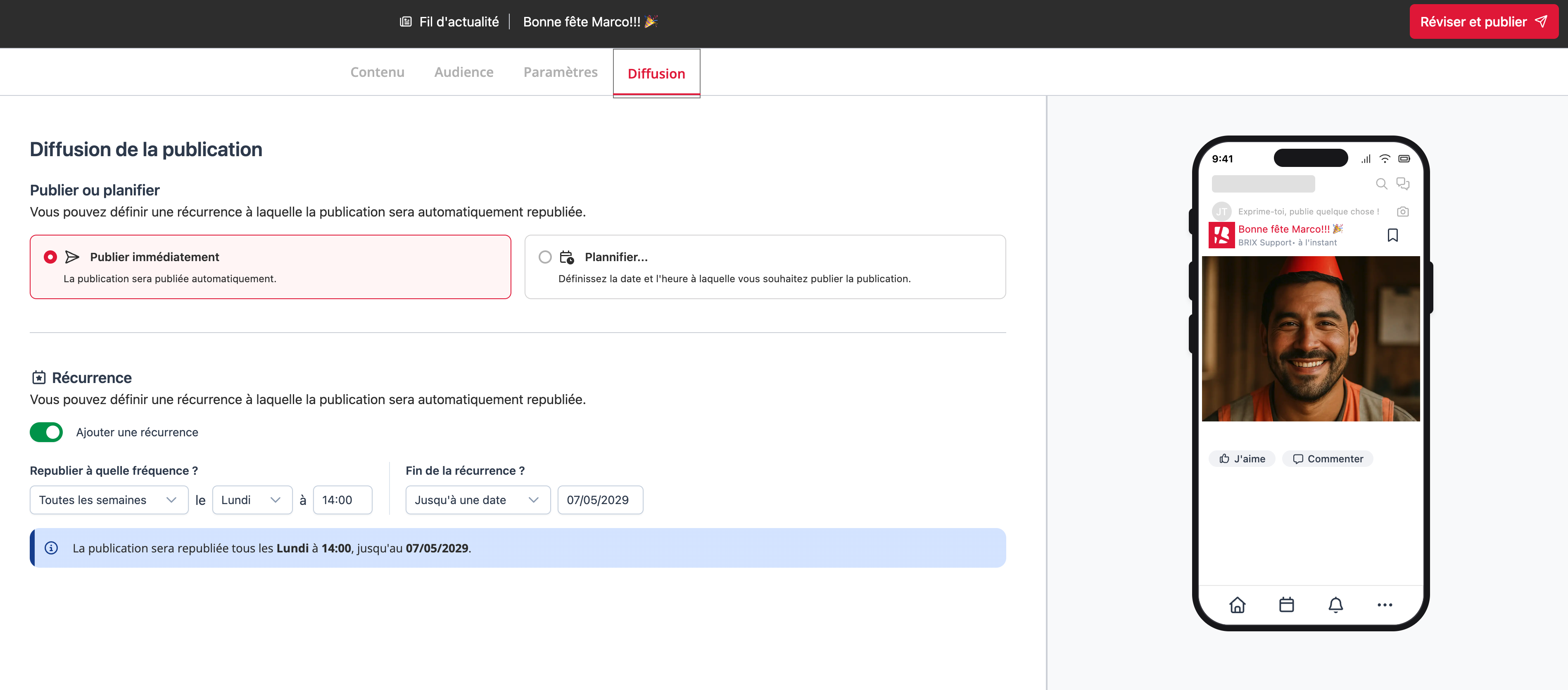 Scheduling a recurring post