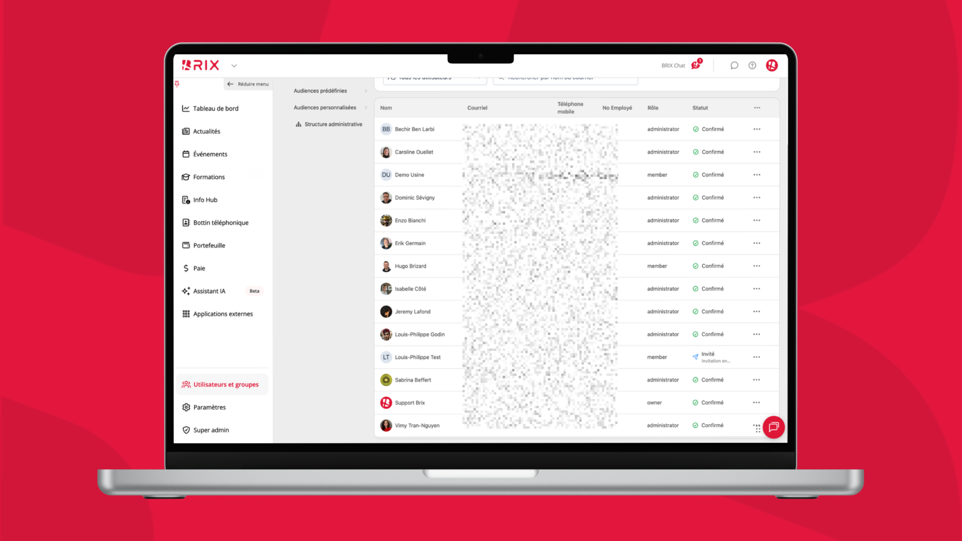 Nouvelle page de gestion des utilisateurs