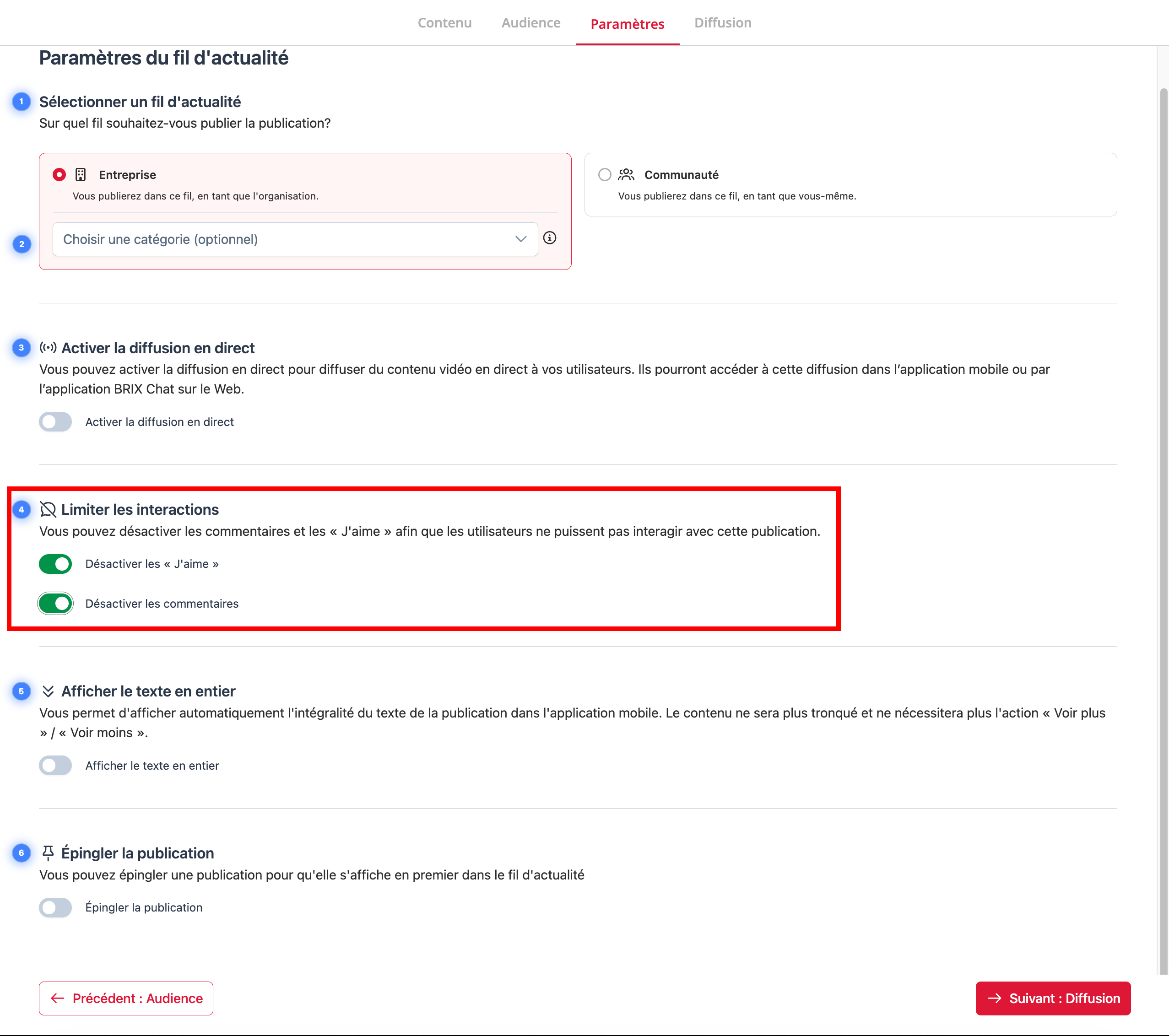 Turning off likes and comments
