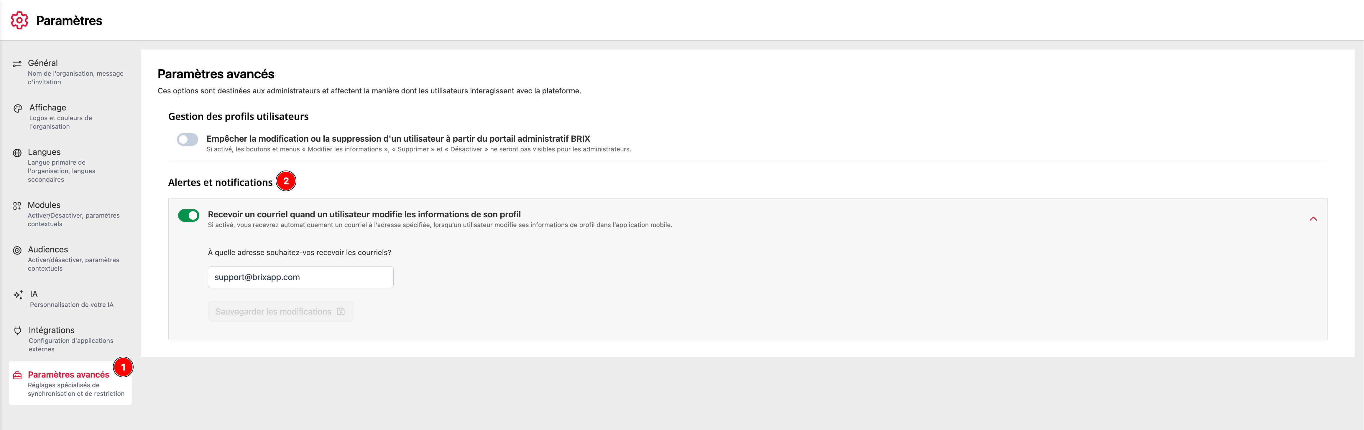 Setting up the notification email